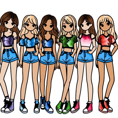 a group of girls wearing crop tops and shorts