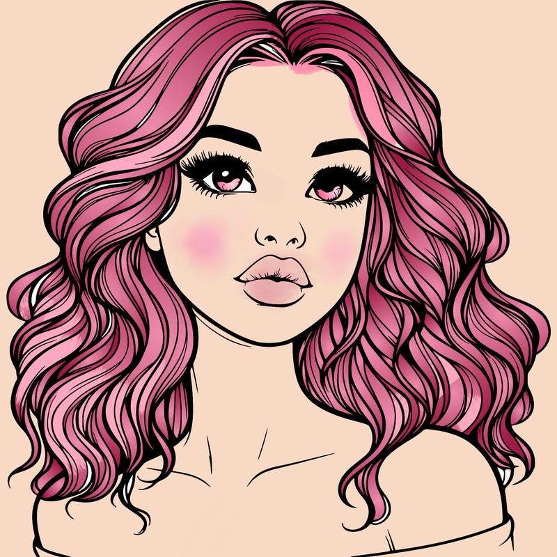 realistic girl with wavy hair and lips