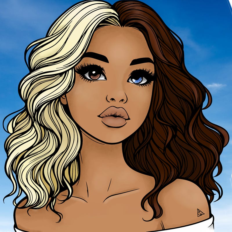 realistic girl with wavy hair and lips