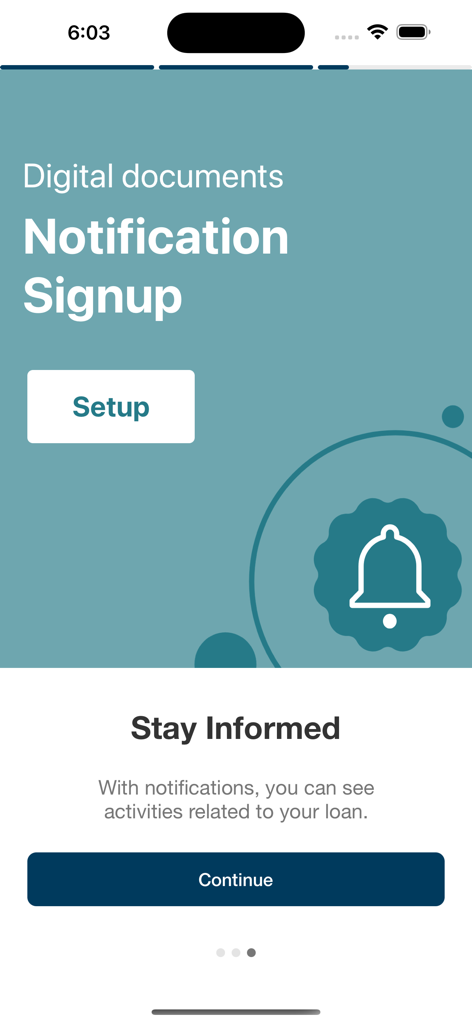 My LoanCare Go - My LoanCare Go app notification signup screen for digital documents and loan activity alerts