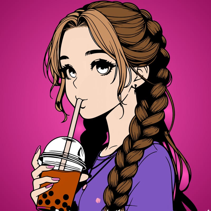 realistic girl with braided hair drinking boba