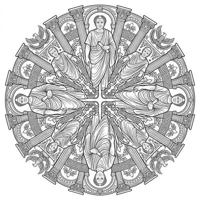 Journey back to ancient Rome with this captivating Roman Senators Mandala coloring page. This intricate design offers a unique blend of historical figures and symmetrical artistry, perfect for a challenging and rewarding creative session.