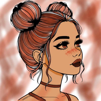 realistic girl with buns on the top of her head