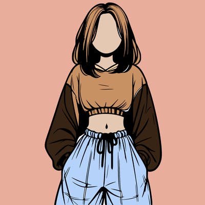 realistic girl faceless with baggy pants and a crop top