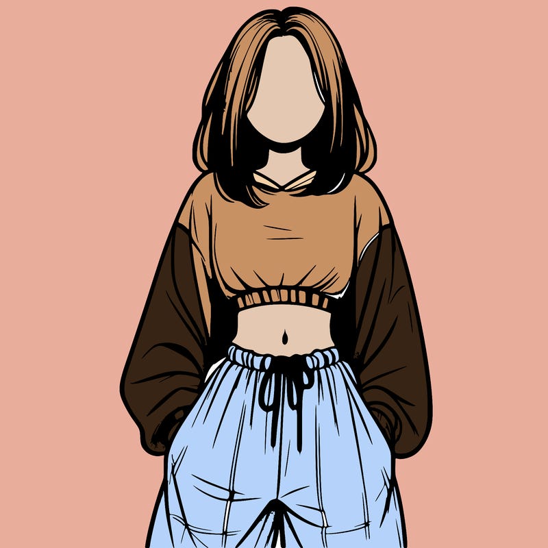 realistic girl faceless with baggy pants and a crop top