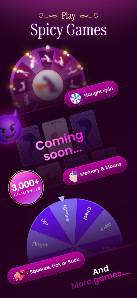 Oberfläche der Scratch Adventure App, die verschiedene Erwachsenenspiele und Herausforderungen für Paare präsentiert.