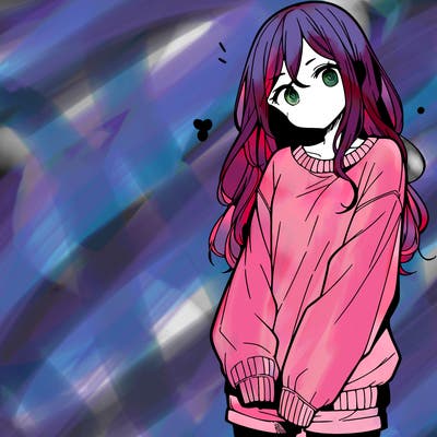 manga teen girl  in a sweater and baggy pants