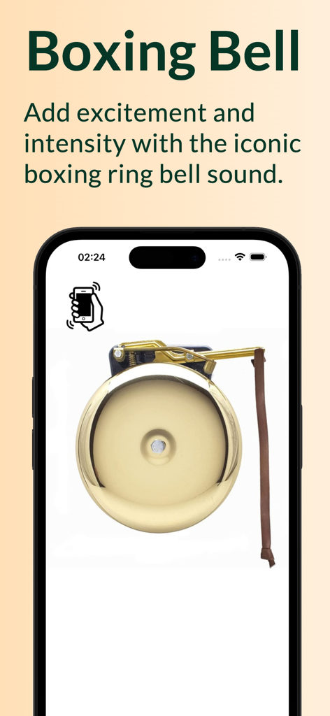 Ringing Bell - Smartphone screen displaying a gold boxing bell interface with the title Boxing Bell
