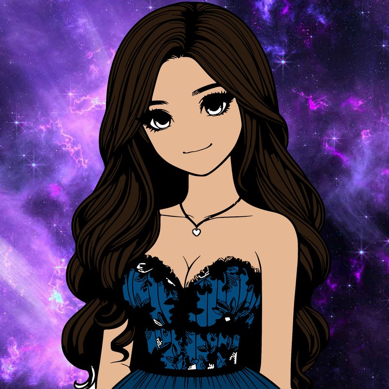 realistic girl with long hair and pretty prom dress
