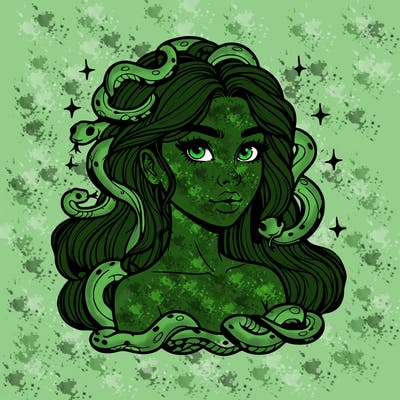 realistic girl with snakes as hair