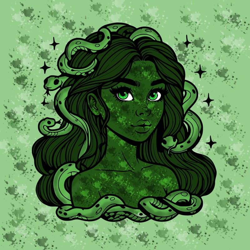 realistic girl with snakes as hair