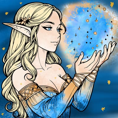 realistic elf girl doing magic