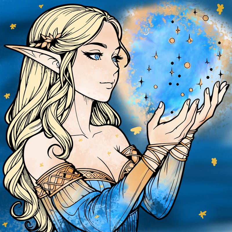 realistic elf girl doing magic