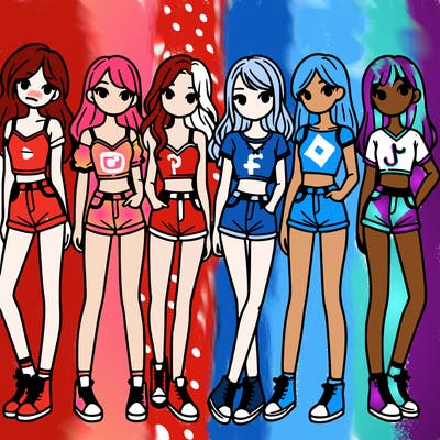a group of girls wearing crop tops and shorts