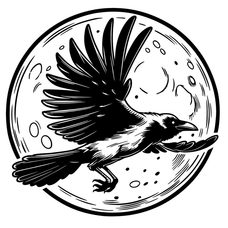 super super realistic crow flying in front of full moon