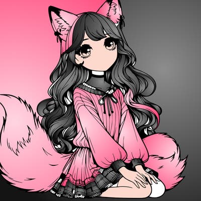 realistic girl with fox ears and tail