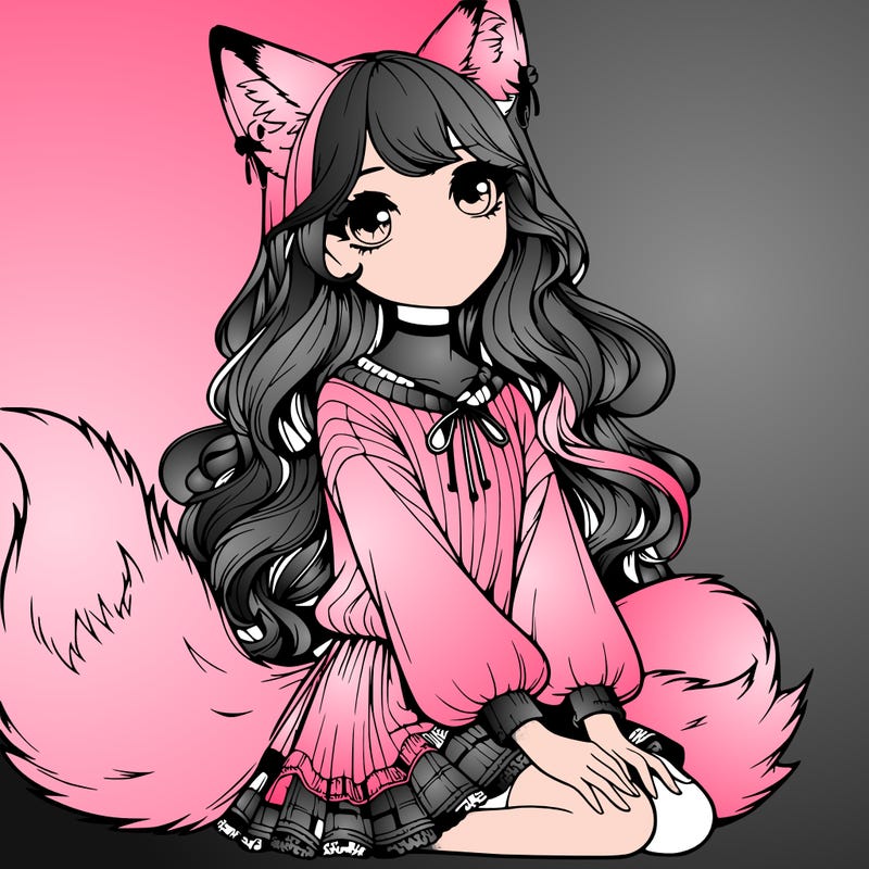 realistic girl with fox ears and tail