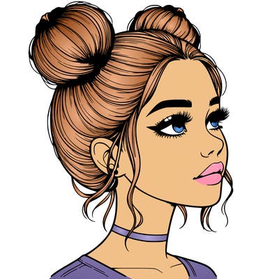 realistic girl with buns on the top of her head