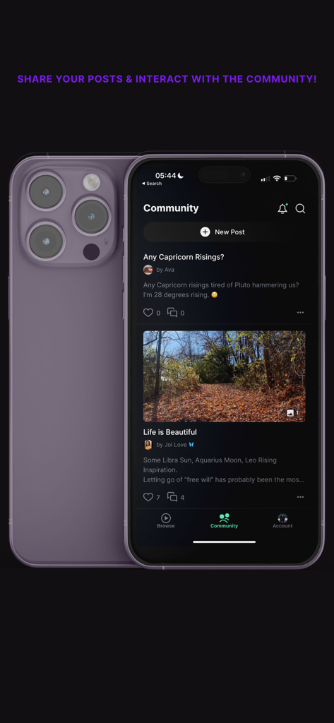 High Vibe TV Spiritual Network - High Vibe TV mobile app community interface showing user posts and interactions in a dark theme
