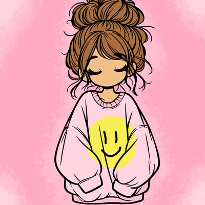 girl with baggy sweatshirt and messy bun