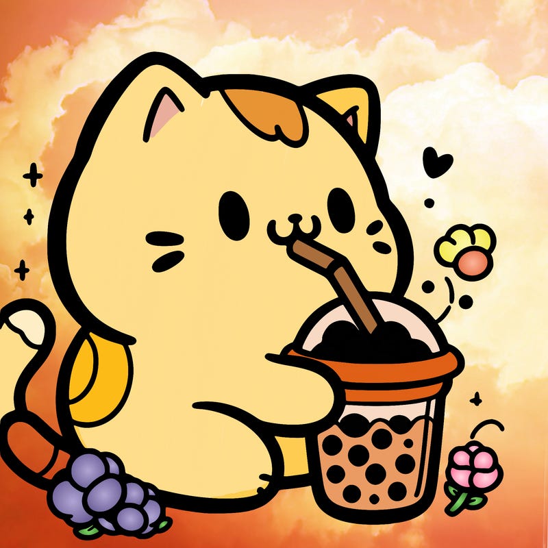 cute cat drinking boba