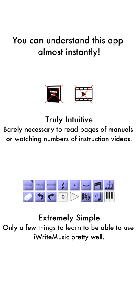 iWriteMusic app screen highlighting its intuitive interface and simple music notation tools.