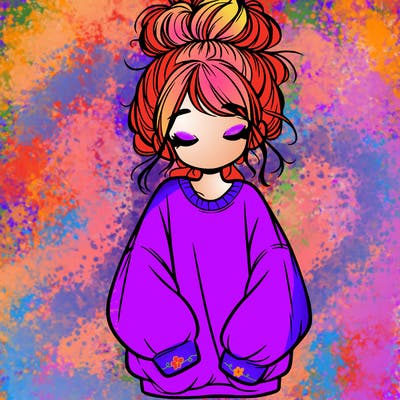 girl with baggy sweatshirt and messy bun
