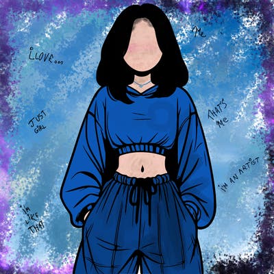 realistic girl faceless with baggy pants and a crop top