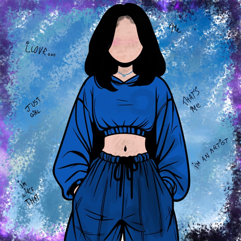 realistic girl faceless with baggy pants and a crop top