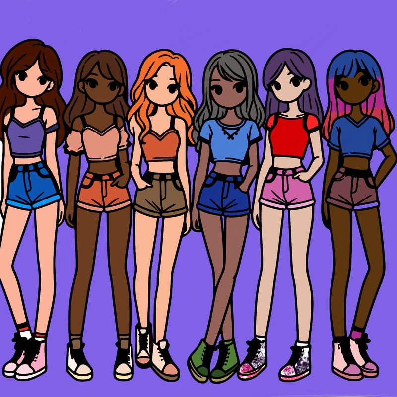 a group of girls wearing crop tops and shorts
