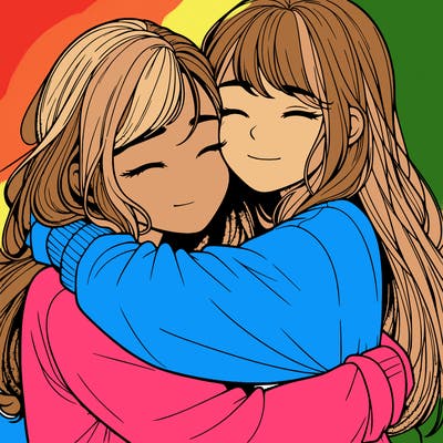 realistic two girls hugging