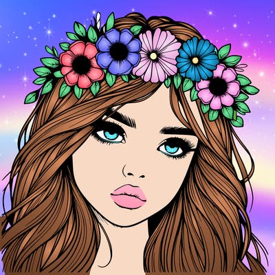 realistic girl with flowers crown
