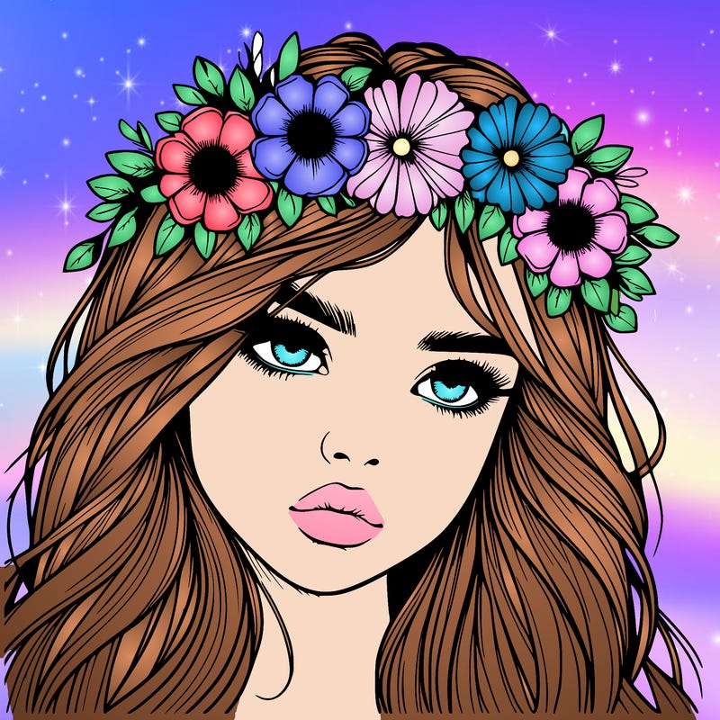 realistic girl with flowers crown