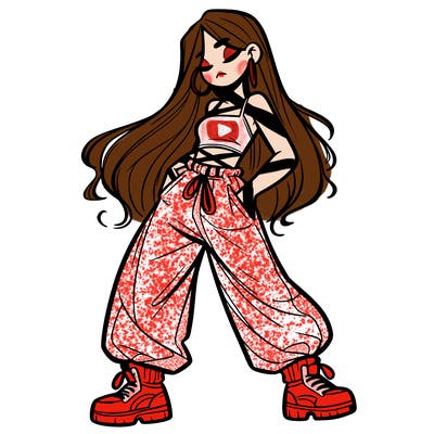 girl in baggy pants crop top and long hair