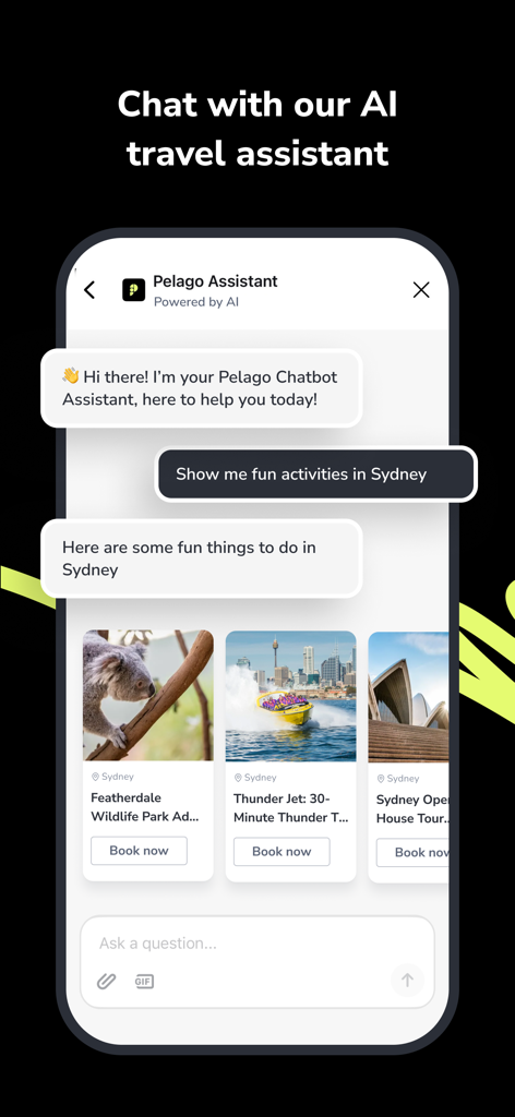 Pelago app AI travel assistant providing activity recommendations for Sydney