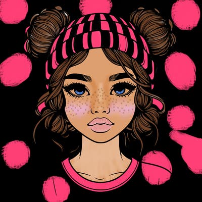 realistic girl with buns in her hair with a beanie on