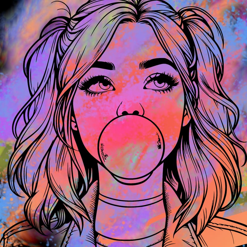 realististic girl blowing bubble -gum
