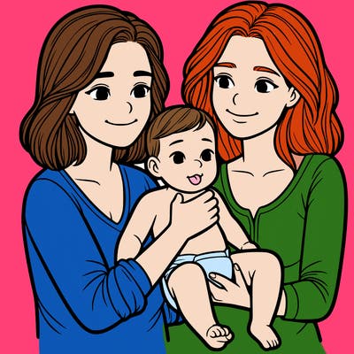 two realistic women holding one baby together