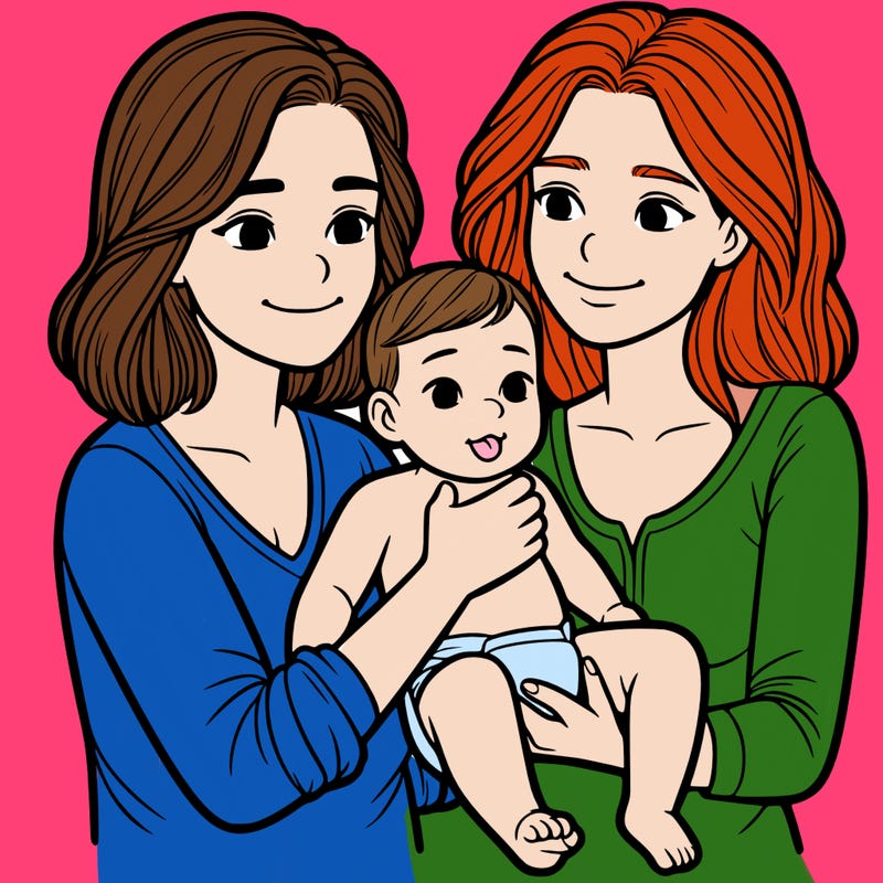 two realistic women holding one baby together