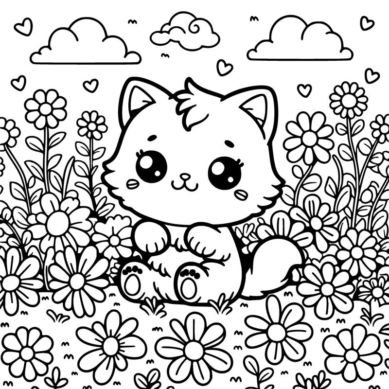 cute kitty in a field of flowers