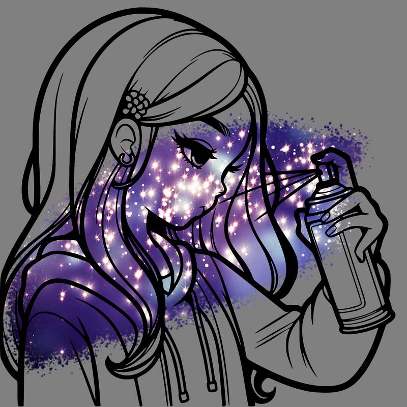 a realistic girl spray painting