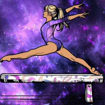 a realistic girl doing gymnastics on the beam