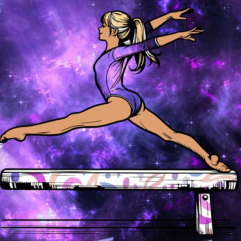 a realistic girl doing gymnastics on the beam