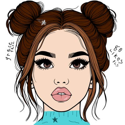 realistic girl with two buns on her hair and lips