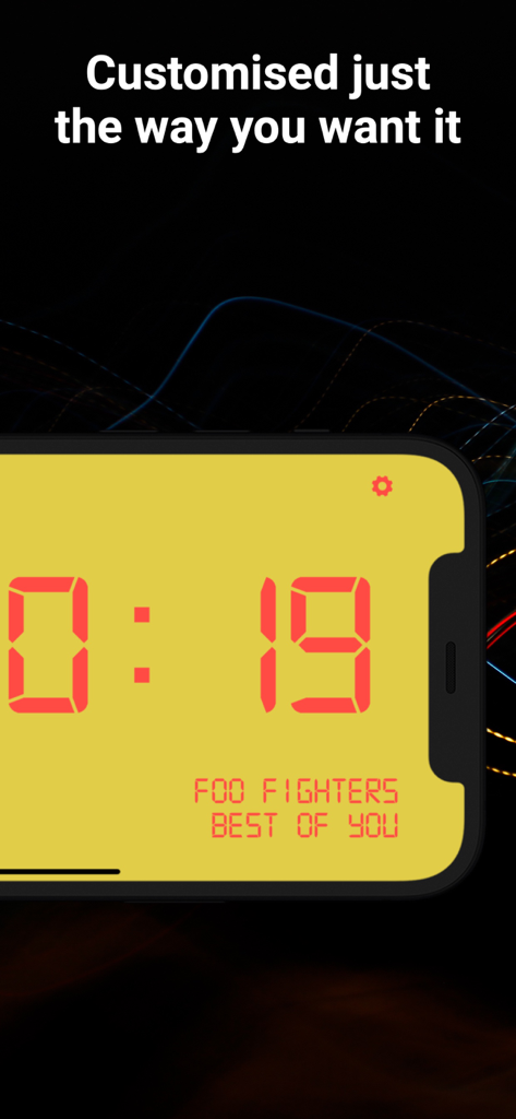 Digital Clock - Bedside Widget - Interface de relógio digital personalizável com fundo amarelo e display de hora LED vermelho