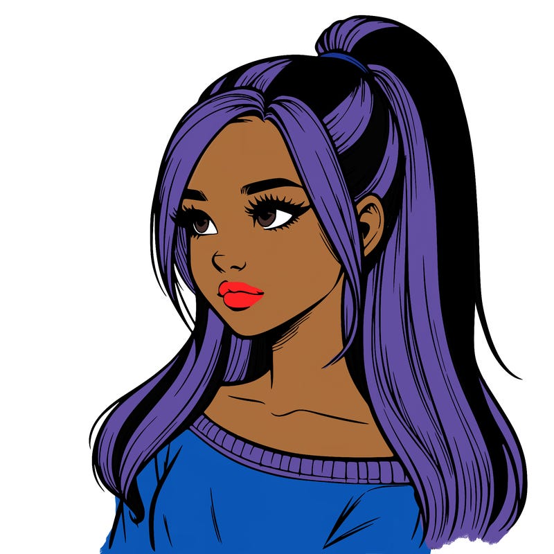 realistic girl with a high ponytail