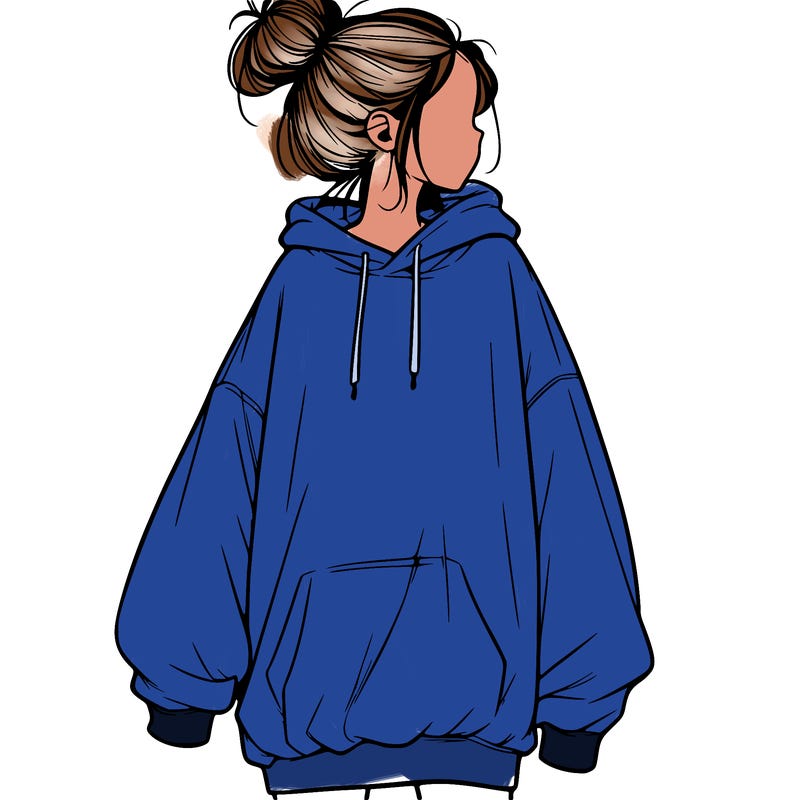 realistic girl with a oversized sweatshirt on and a bun