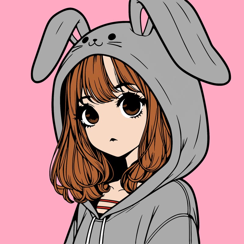 realistic girl wearing a bunny hoodie