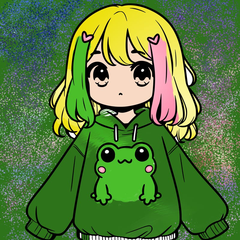 girl wearing frogging sweatshirt