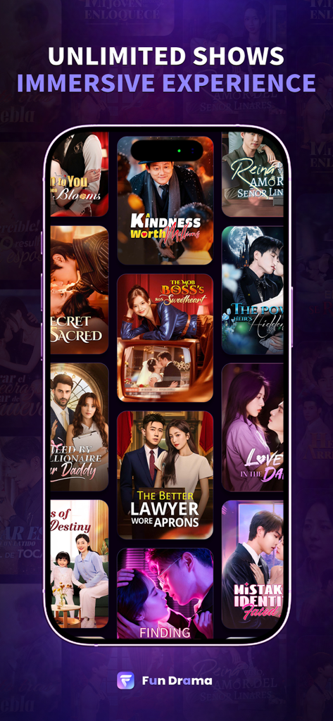 Fun Drama - Interfaz de la aplicación Fun Drama mostrando una variedad de series de drama inmersivo de formato corto